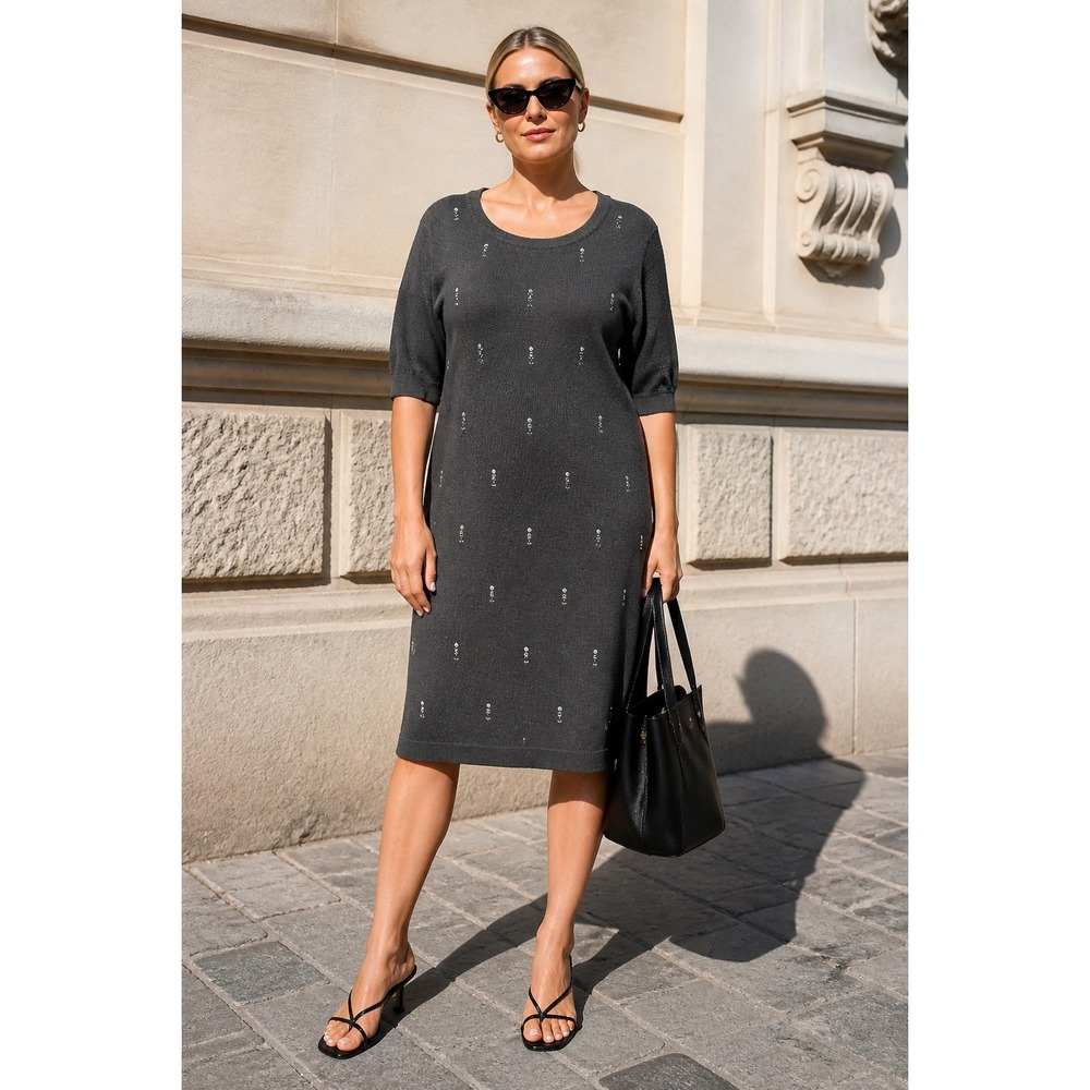 Kensie Women's Black Rhinestone Embellished Sweater Dress XL Short Sleeve Party
